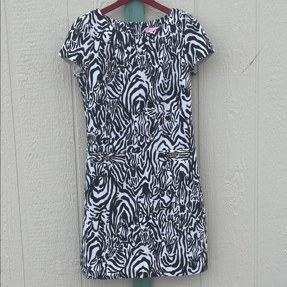 Lilly Pulitzer Layton Shift Dress Small Black Zebra Print Resort Preppy